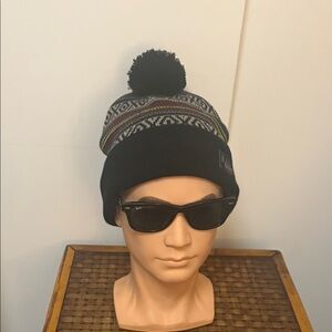 Black Knit Beanie with Pom Pom